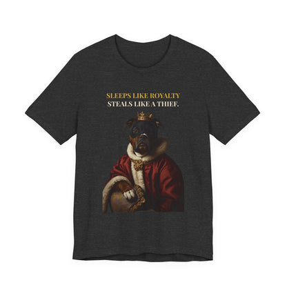Sleeps Like Royalty Staffie t-shirt - fabric texture close-up