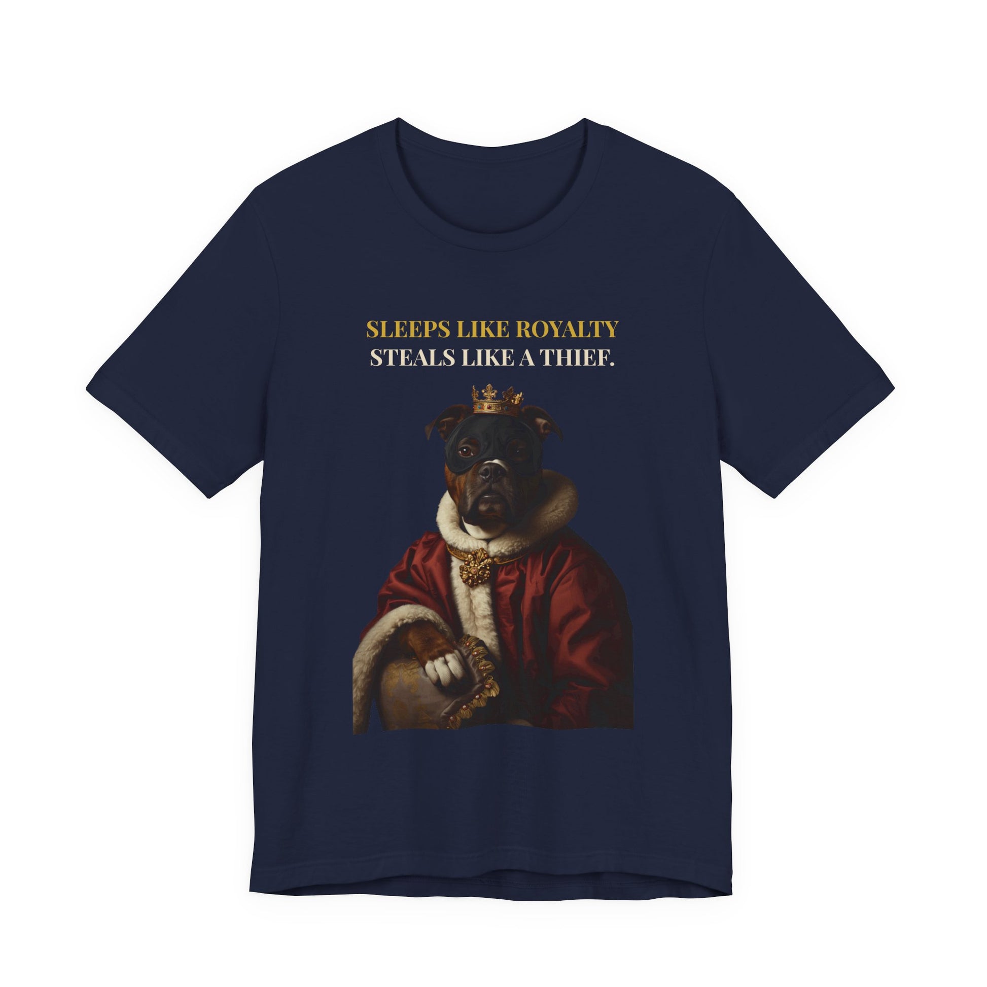 Sleeps Like Royalty Staffie t-shirt - close-up print detail