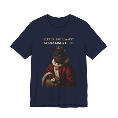 Sleeps Like Royalty Staffie t-shirt - close-up print detail