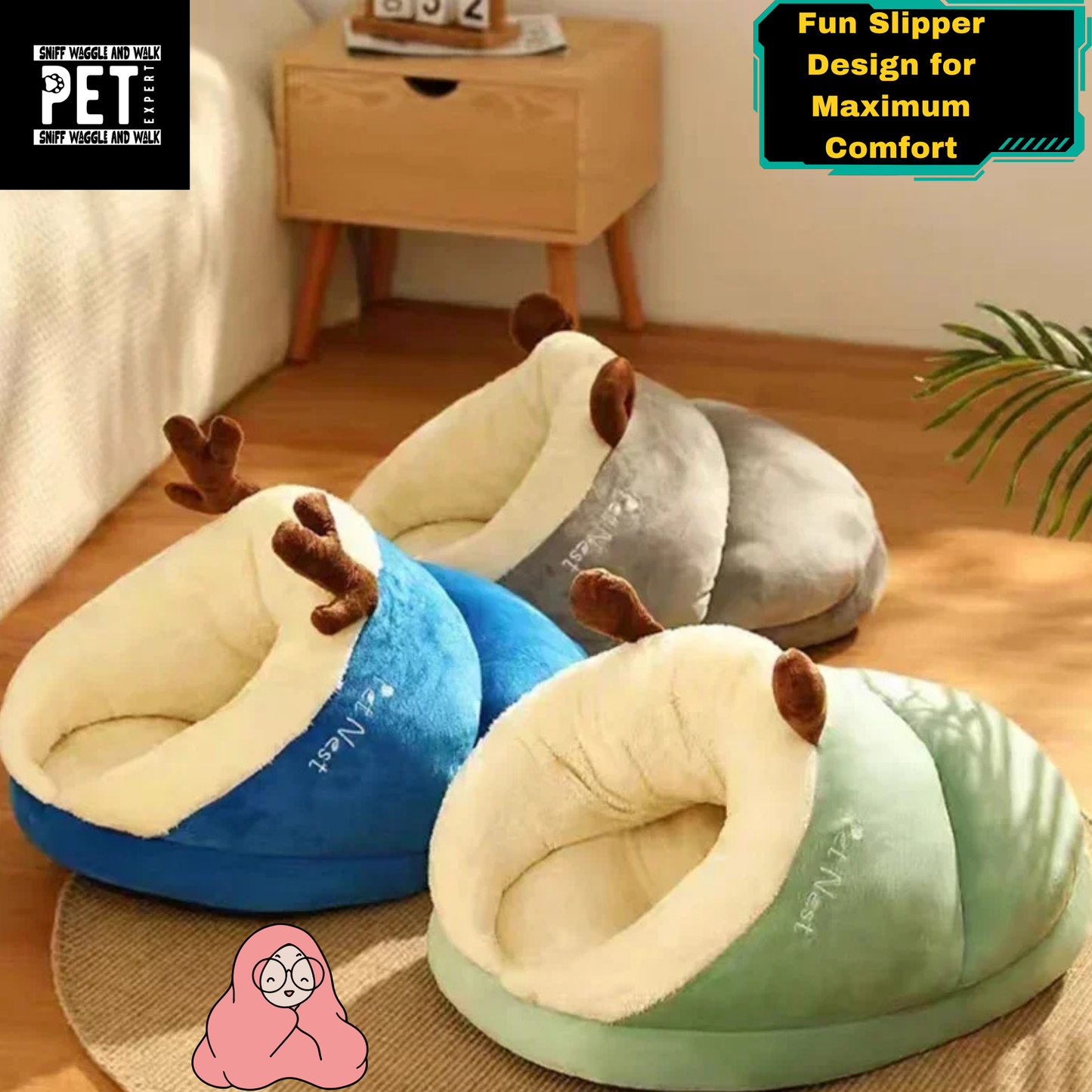 Comfy Slipper-Style Dog Bed – Snuggly & Fun for Your Pet. Sniffwaggleandwalk™