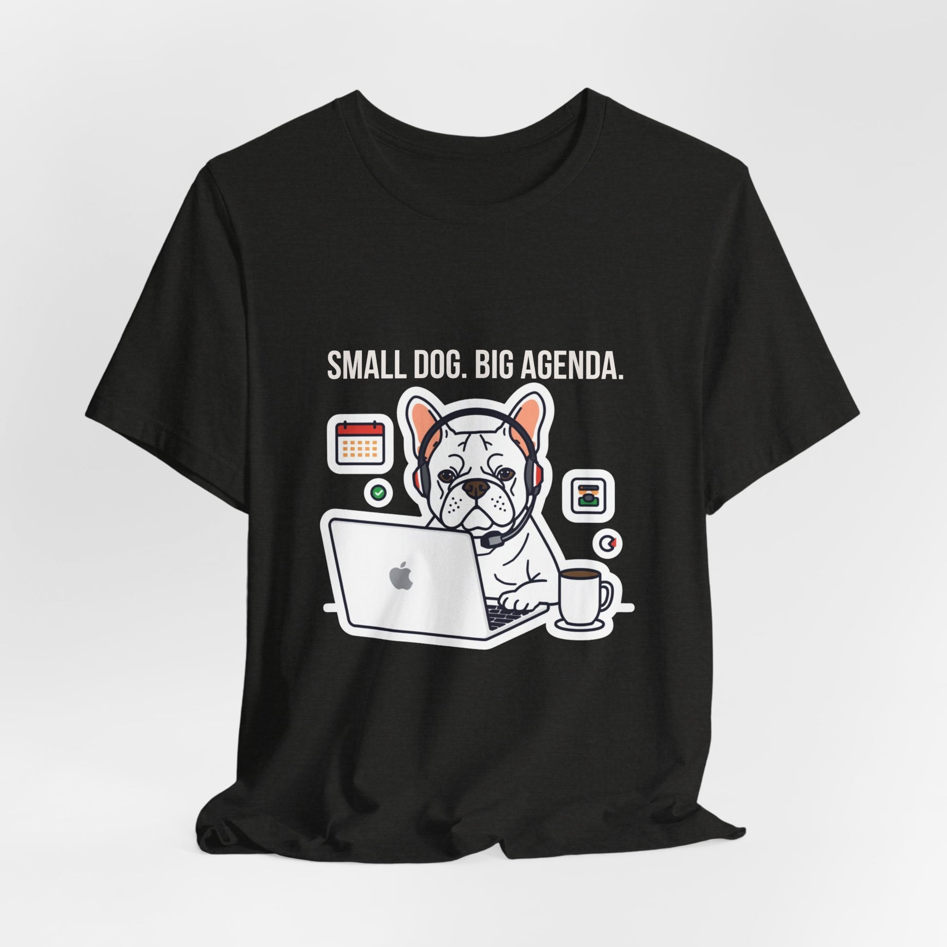 Lifestyle photo with French Bulldog dog wearing owner's matching tee
