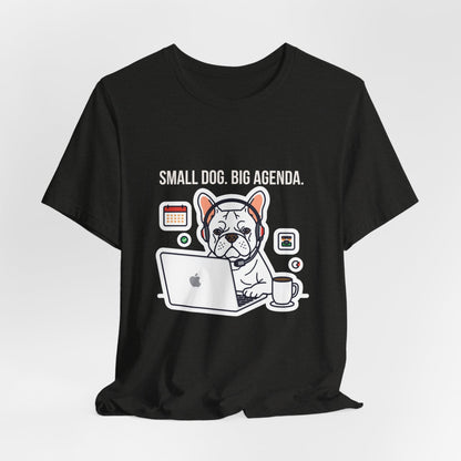 Lifestyle photo with French Bulldog dog wearing owner's matching tee