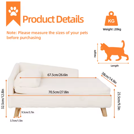 Elevated Minimalist Pet Sofa Bed — Plush Chaise Lounger for Cats & Dogs | PawSofa™
