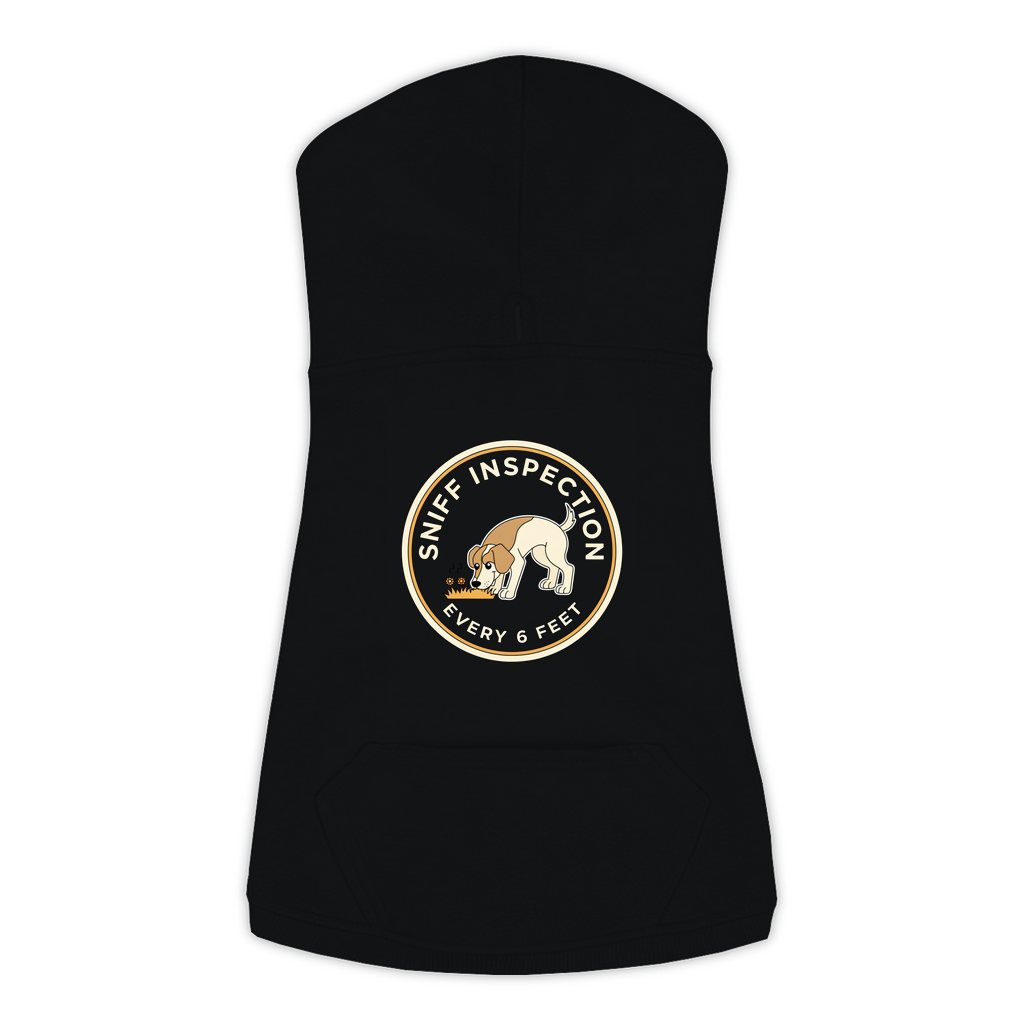 Sniff Inspection Dog Hoodie in Black, sizes L-3XL — funny dog walk print