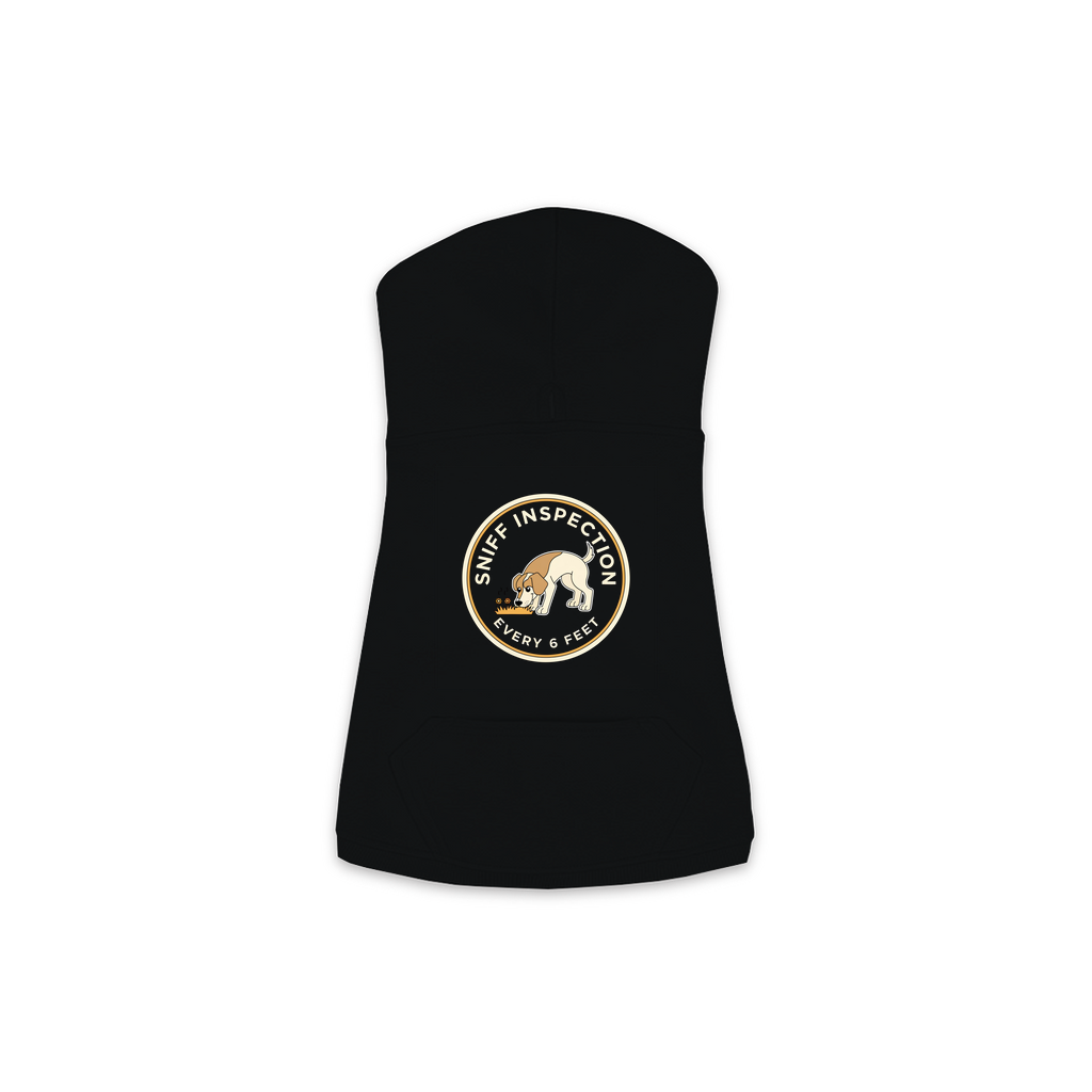 Sniff Inspection Dog Hoodie in Black, sizes XS-M — funny dog walk print