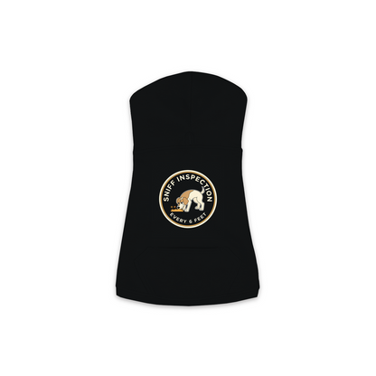 Sniff Inspection Dog Hoodie in Black, sizes XS-M — funny dog walk print