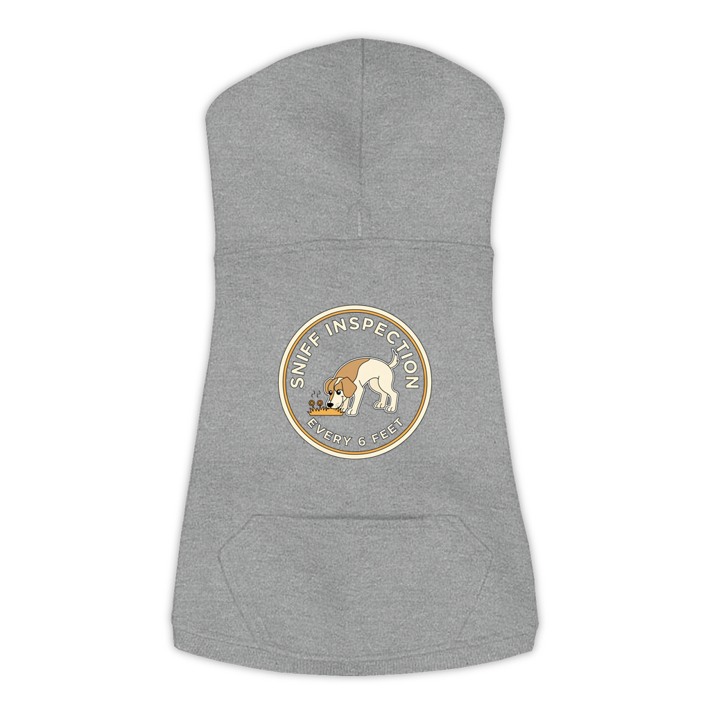 Sniff Inspection Dog Hoodie in Granite Heather, sizes L-3XL — funny dog walk print
