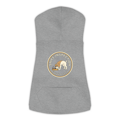 Sniff Inspection Dog Hoodie in Granite Heather, sizes L-3XL — funny dog walk print