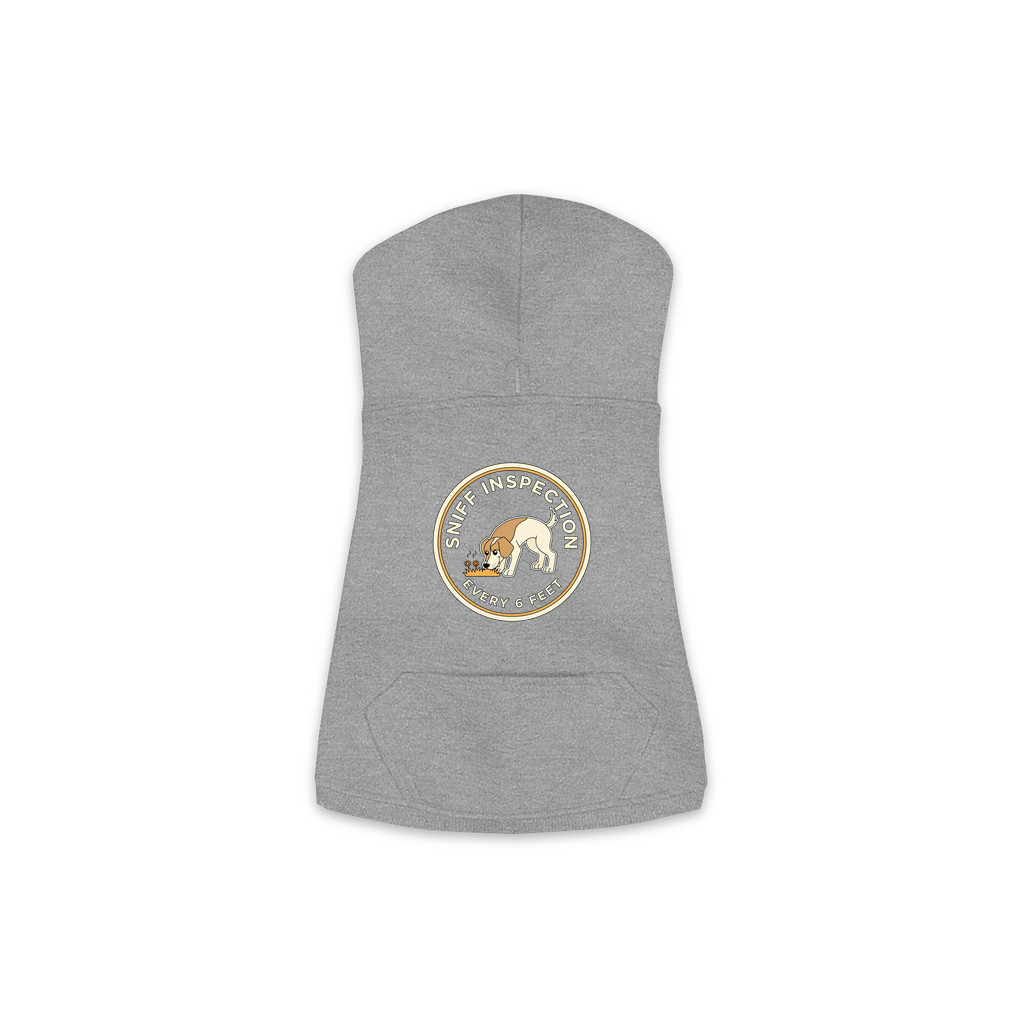 Sniff Inspection Dog Hoodie in Granite Heather, sizes XS-M — funny dog walk print