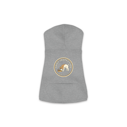 Sniff Inspection Dog Hoodie in Granite Heather, sizes XS-M — funny dog walk print