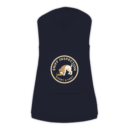 Sniff Inspection Dog Hoodie in Navy, sizes L-3XL — funny dog walk print