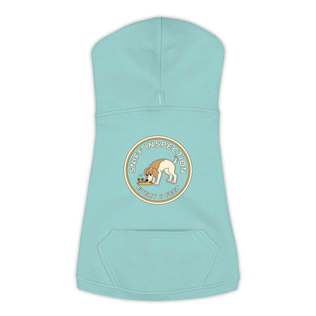 Sniff Inspection Dog Hoodie in Saltwater, sizes L-3XL — funny dog walk print