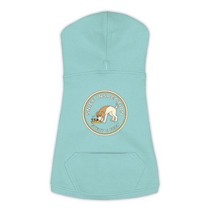 Sniff Inspection Dog Hoodie in Saltwater, sizes L-3XL — funny dog walk print
