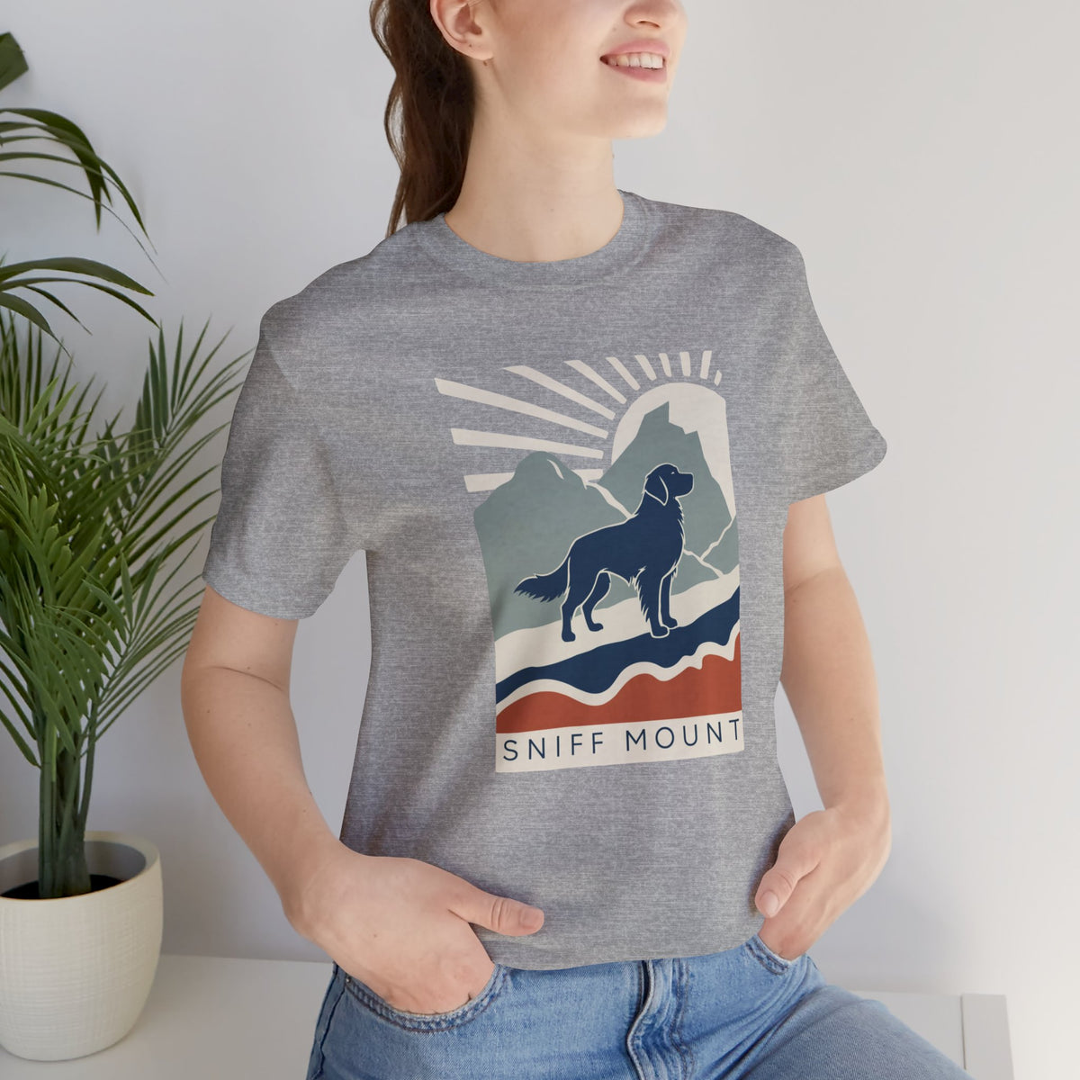 Sniff Mount Golden Retriever t-shirt in athletic heather, front view