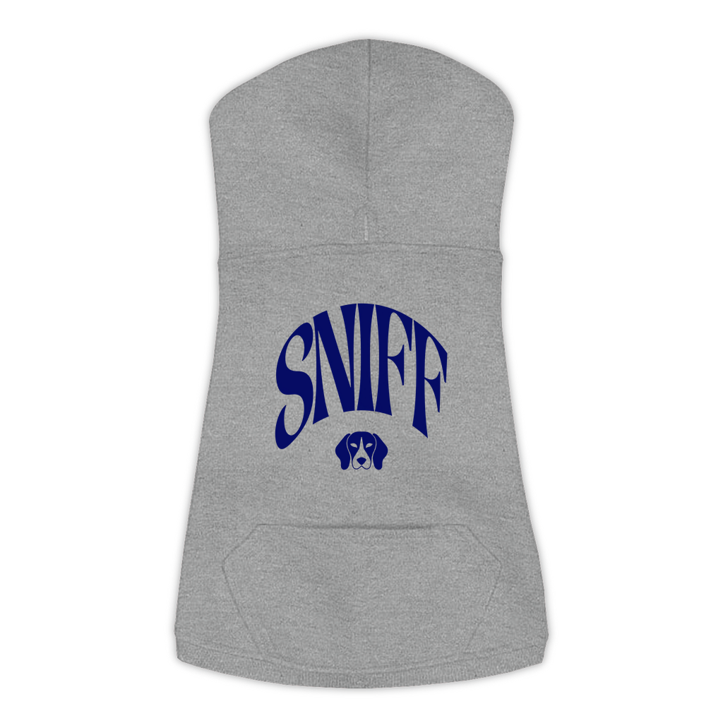 Sniff Hoodie in Granite Heather, size L, bold SNIFF wordmark graphic with Beagle icon
