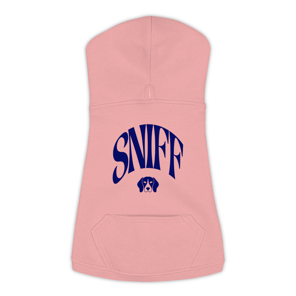 Sniff Hoodie in Mauvelous, size L, bold SNIFF wordmark graphic with Beagle icon