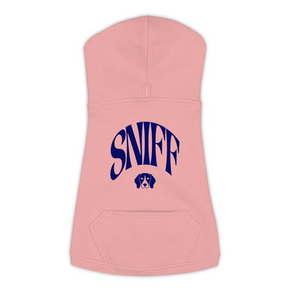 Sniff Hoodie in Mauvelous, size L, bold SNIFF wordmark graphic with Beagle icon