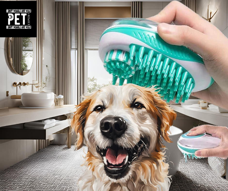 SniffWaggleNWalk LatherPaw 2-in-1 foaming massage brush for dogs and cats, green, hero shot