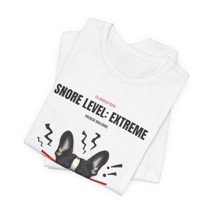 Snore Level Extreme French Bulldog t-shirt, back close-up detail
