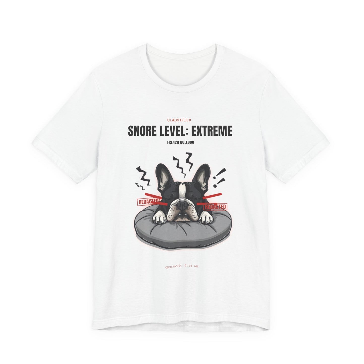 Snore Level Extreme French Bulldog t-shirt, back view