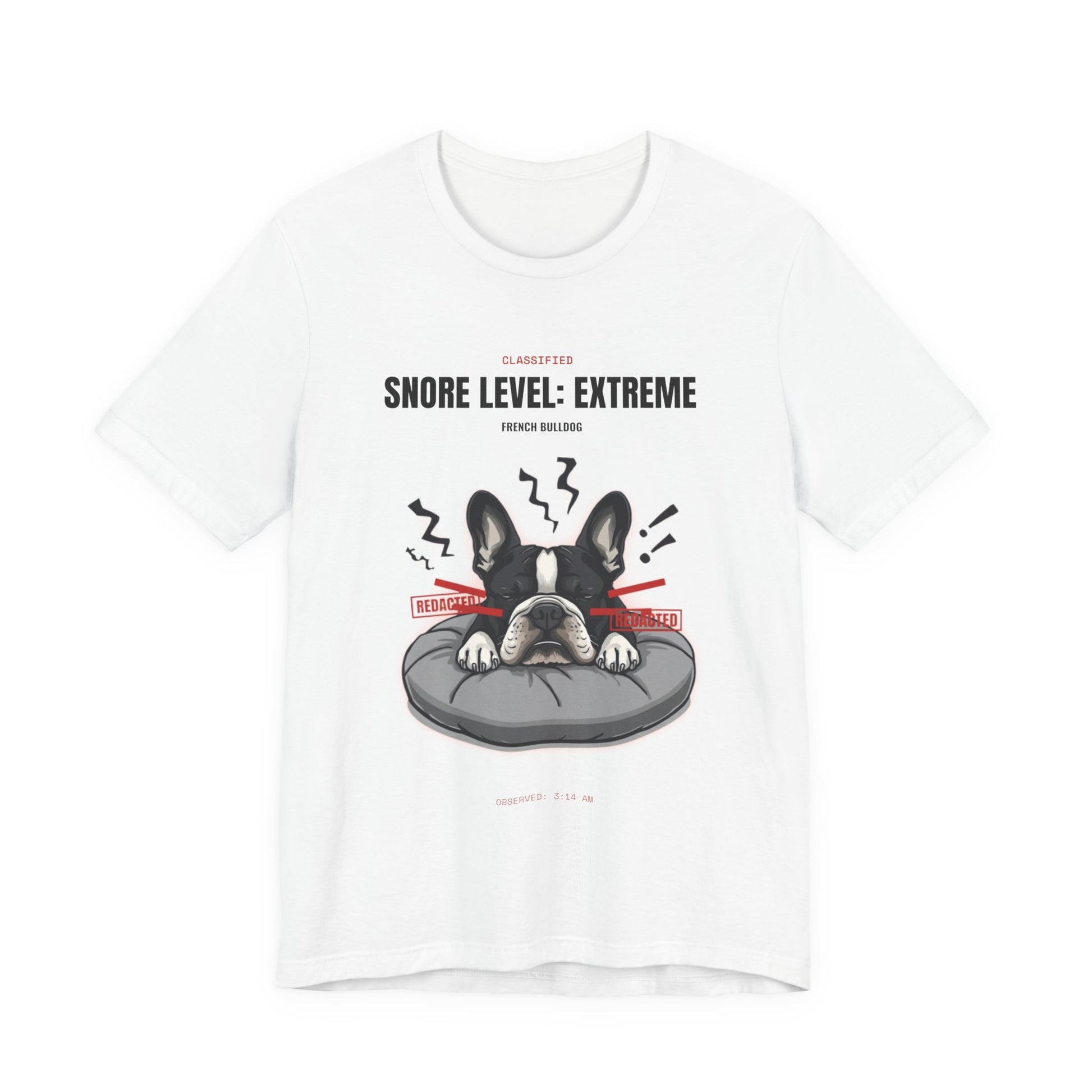 Snore Level Extreme French Bulldog t-shirt, back view