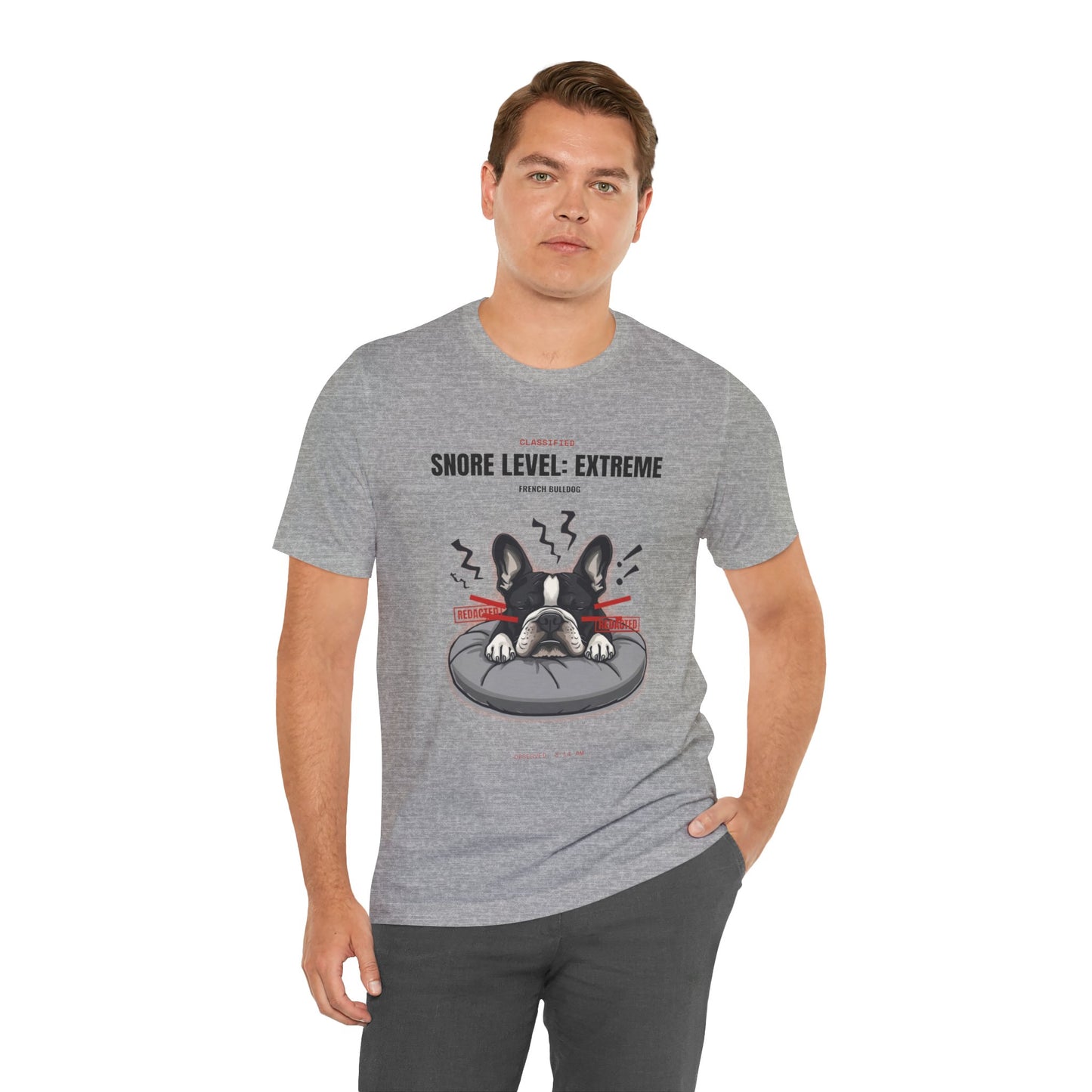 Snore Level Extreme French Bulldog t-shirt, colour swatch grid