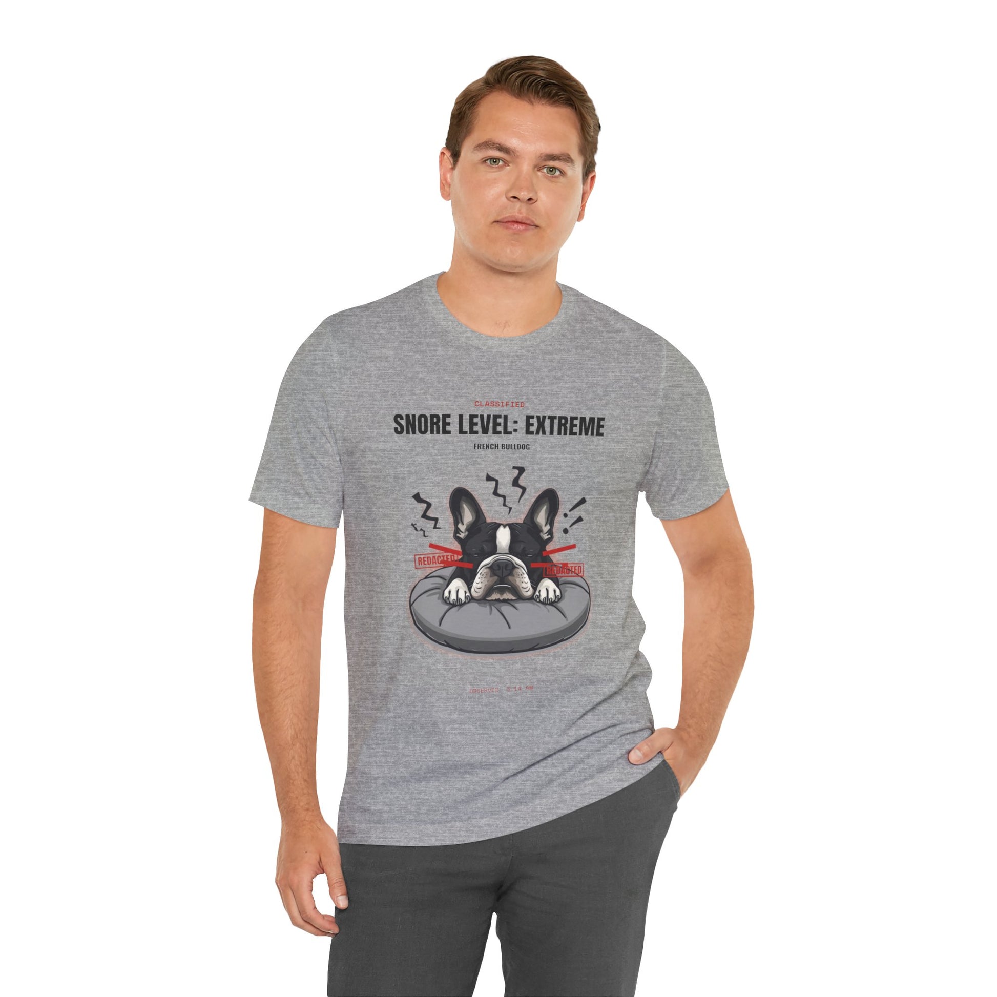 Snore Level Extreme French Bulldog t-shirt, colour swatch grid