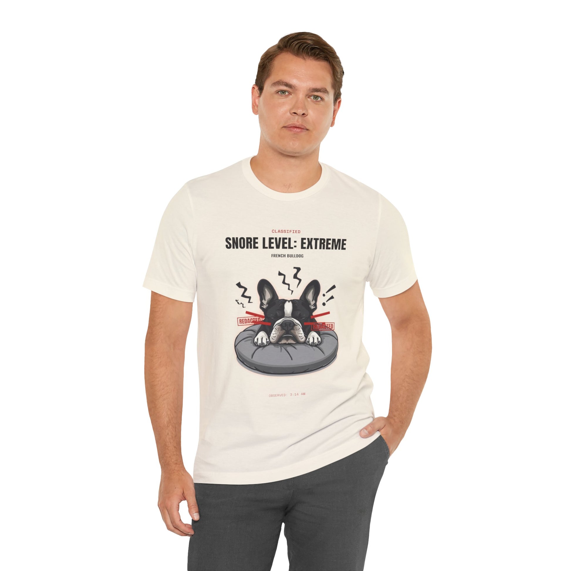 Snore Level Extreme French Bulldog t-shirt, size chart