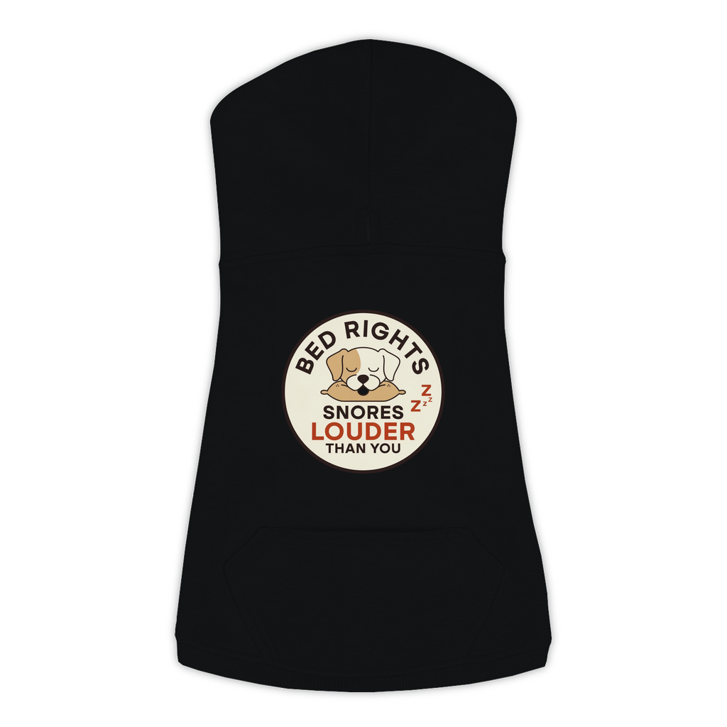 Snores Louder Than You funny dog hoodie in black, sizes L to 3XL