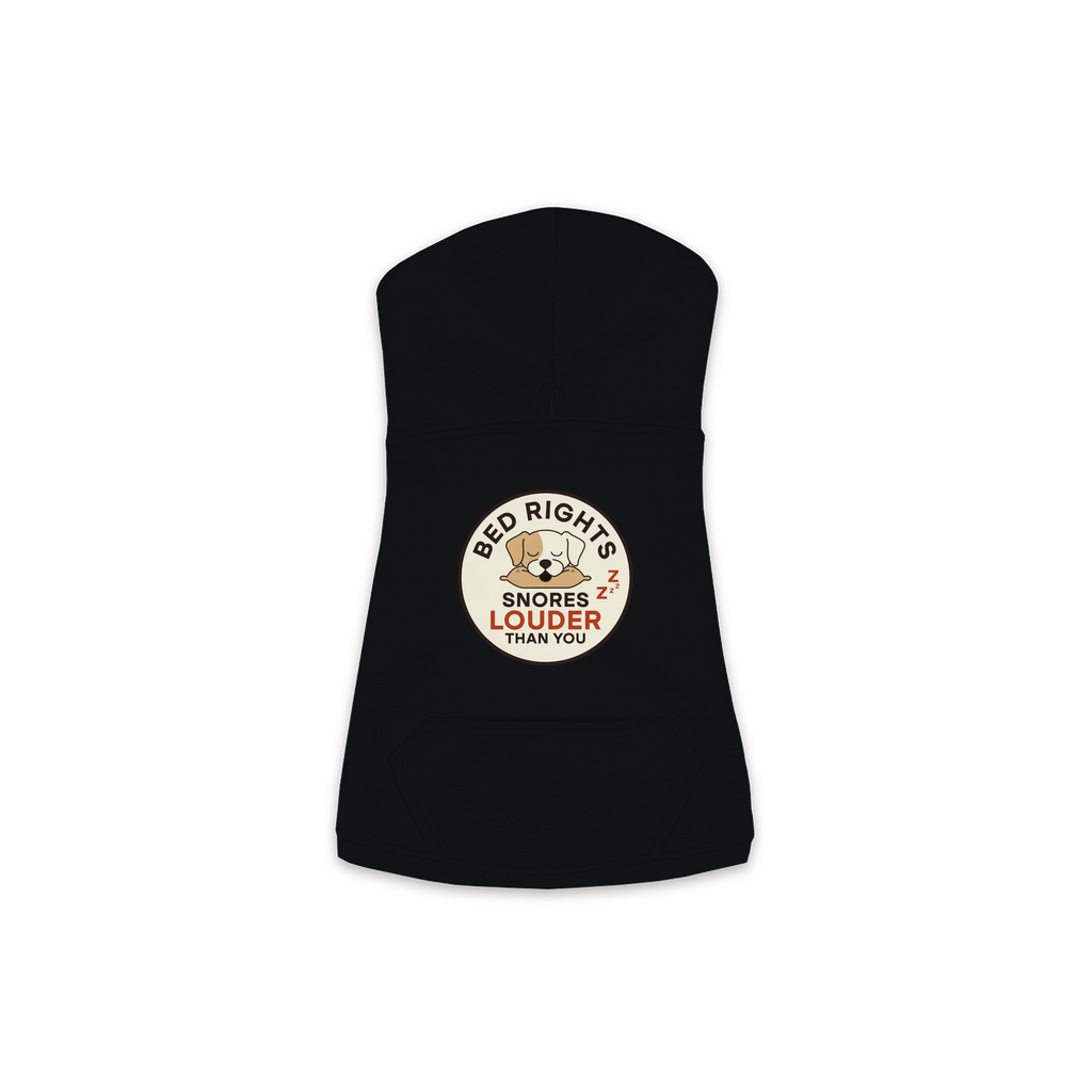 Snores Louder Than You dog hoodie in black, sizes XS to M