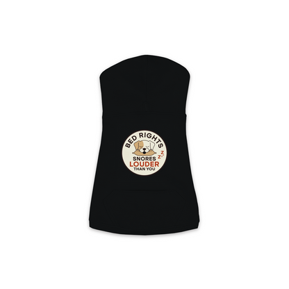 Snores Louder Than You dog hoodie in black, sizes XS to M