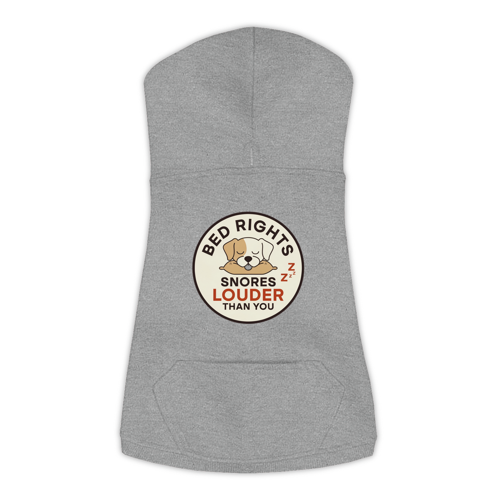 Snores Louder Than You funny dog hoodie in granite heather grey, sizes L to 3XL