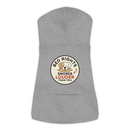 Snores Louder Than You funny dog hoodie in granite heather grey, sizes L to 3XL
