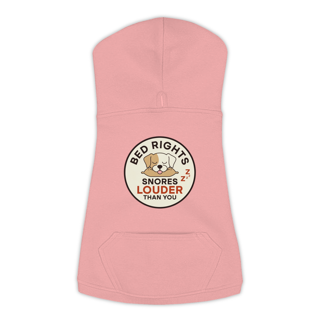 Snores Louder Than You funny dog hoodie in mauvelous pink, sizes L to 3XL