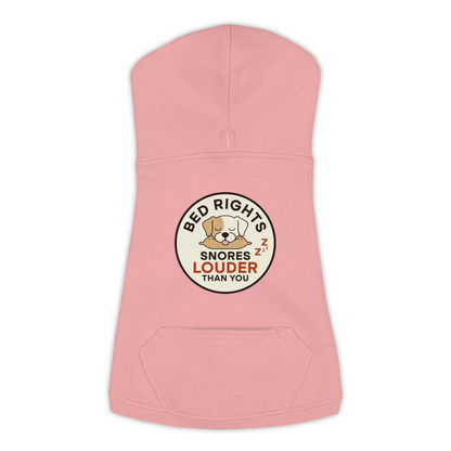 Snores Louder Than You funny dog hoodie in mauvelous pink, sizes L to 3XL