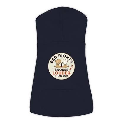 Snores Louder Than You funny dog hoodie in navy, sizes L to 3XL