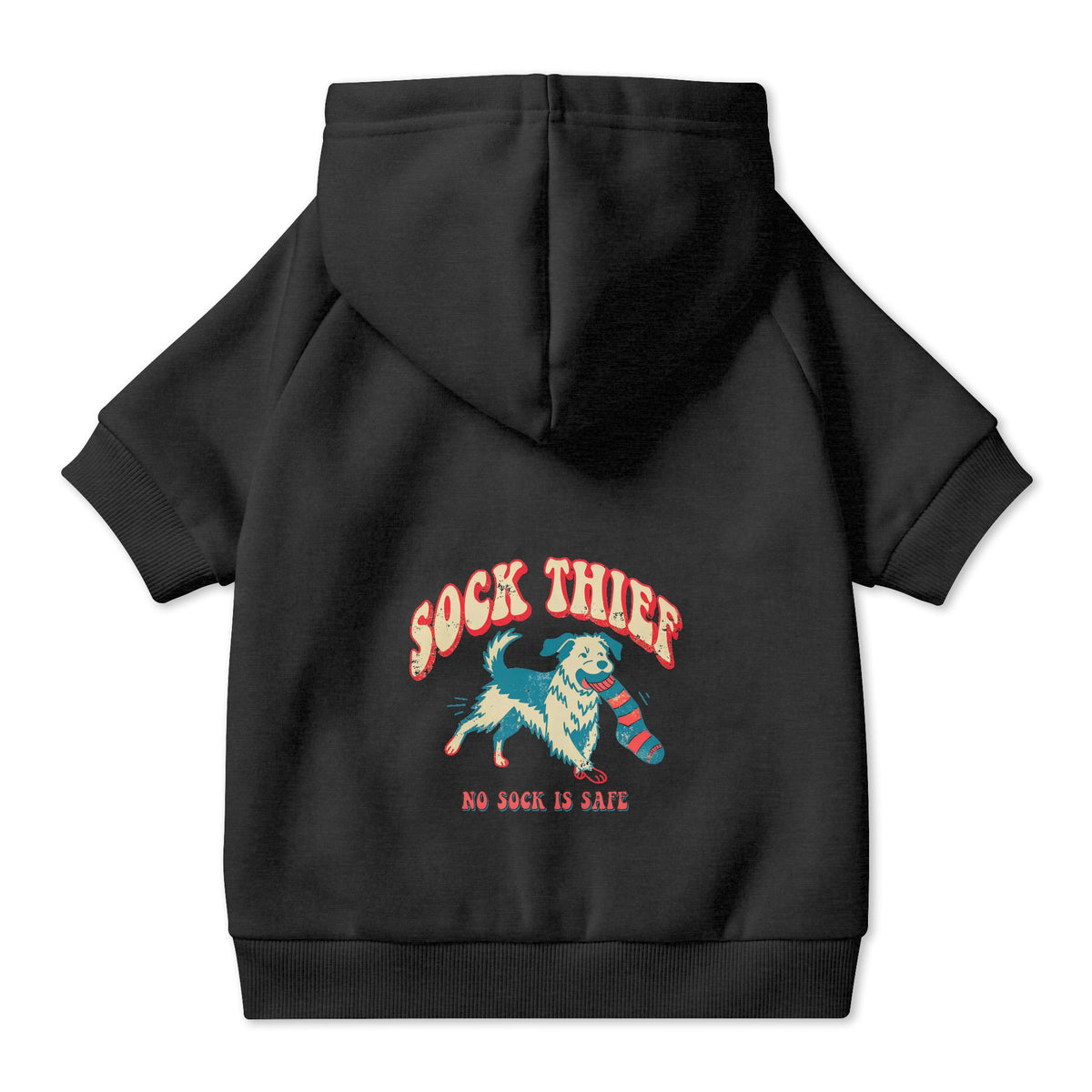 Sock Thief Dog Hoodie in Black, back view — SniffWaggleNWalk™