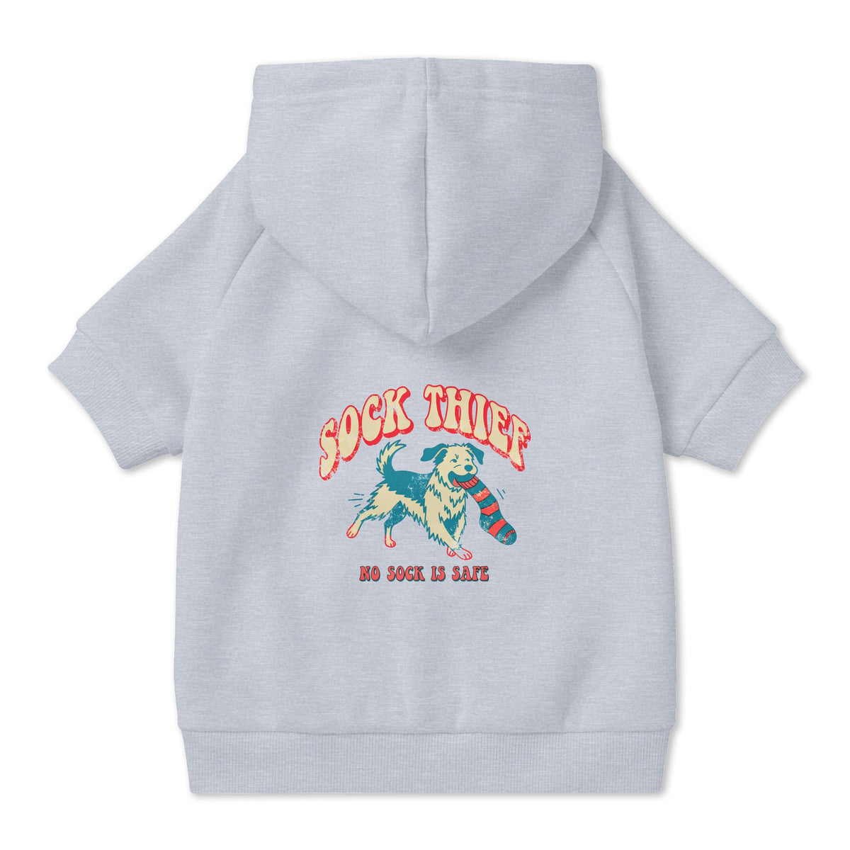 Sock Thief Dog Hoodie in Grey, back view — SniffWaggleNWalk™