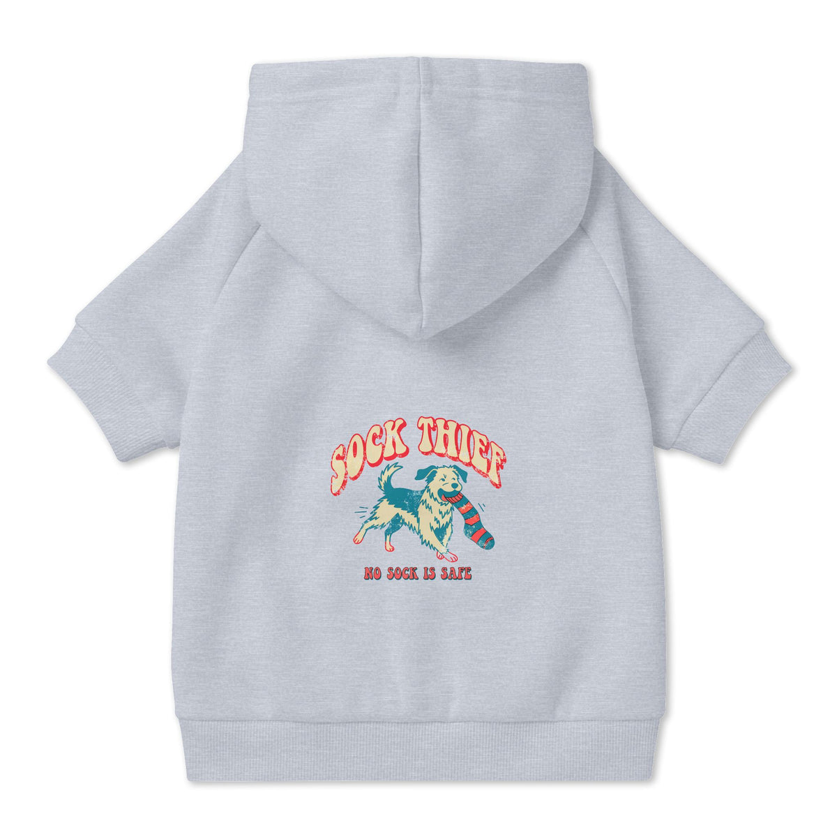 Sock Thief Dog Hoodie in Grey, back view — SniffWaggleNWalk™