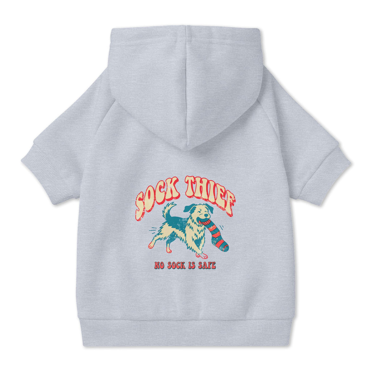 Sock Thief Dog Hoodie in Grey, back view — SniffWaggleNWalk™