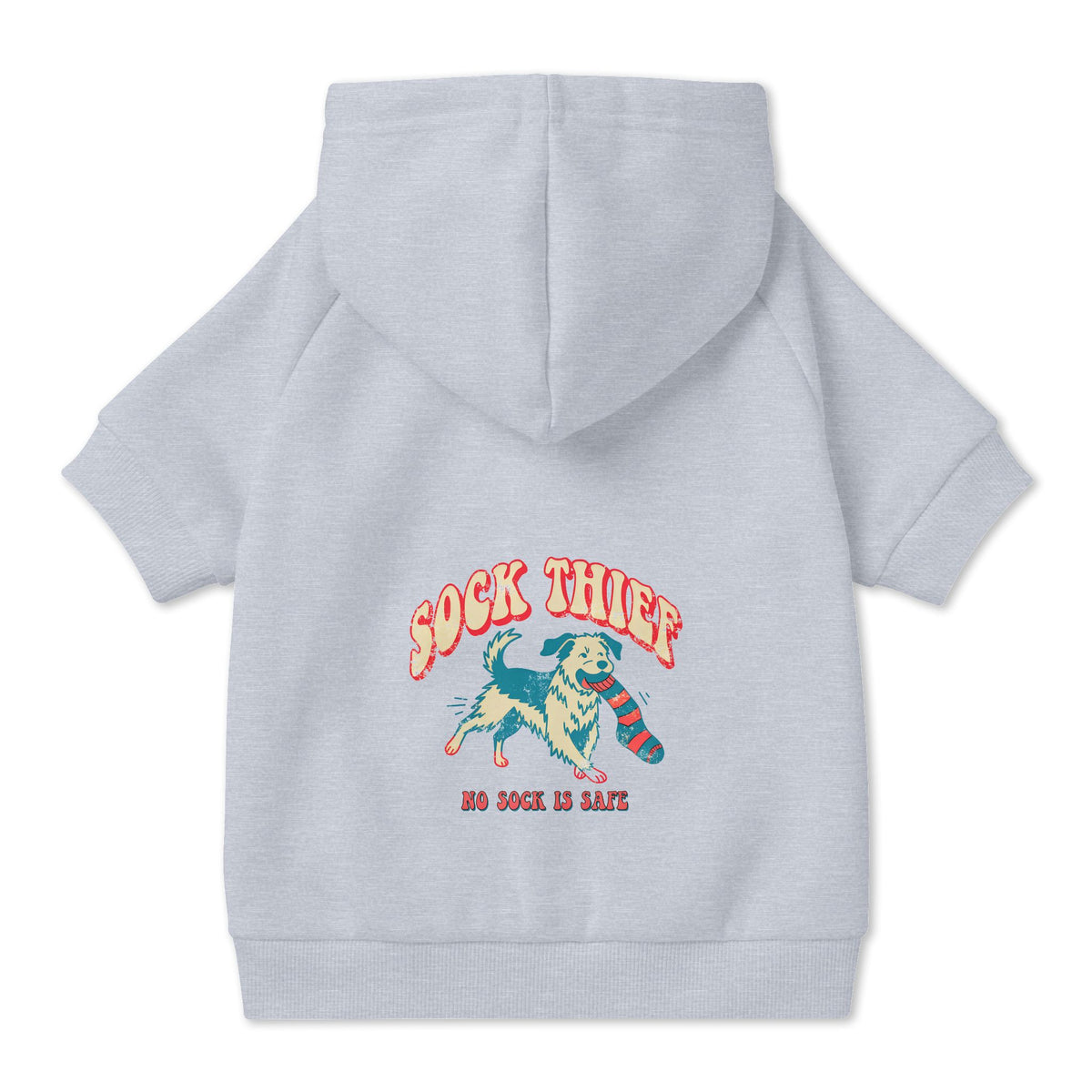 Sock Thief Dog Hoodie in Grey, back view — SniffWaggleNWalk™