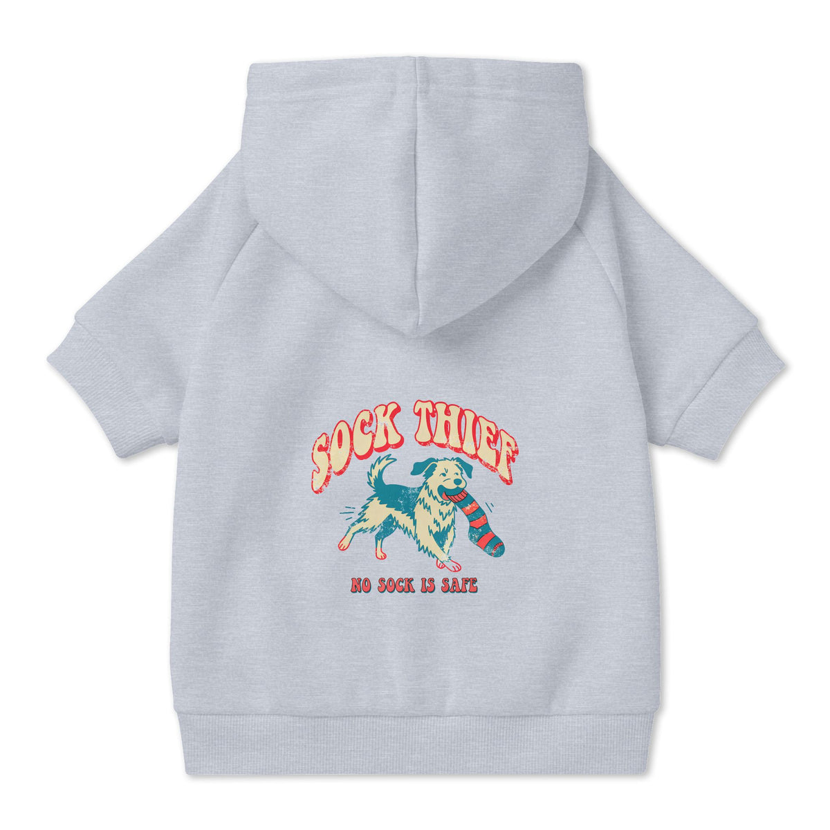Sock Thief Dog Hoodie in Grey, back view — SniffWaggleNWalk™