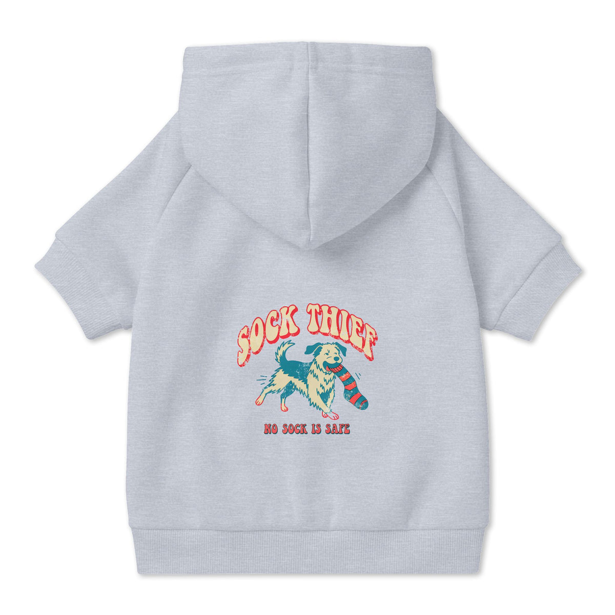 Sock Thief Dog Hoodie in Grey, back view — SniffWaggleNWalk™