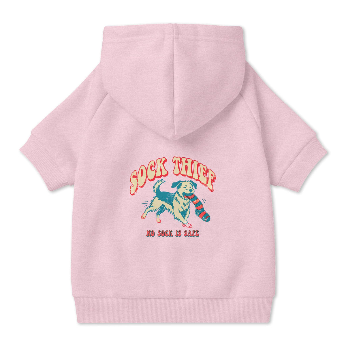 Sock Thief Dog Hoodie in Pink, back view — SniffWaggleNWalk™