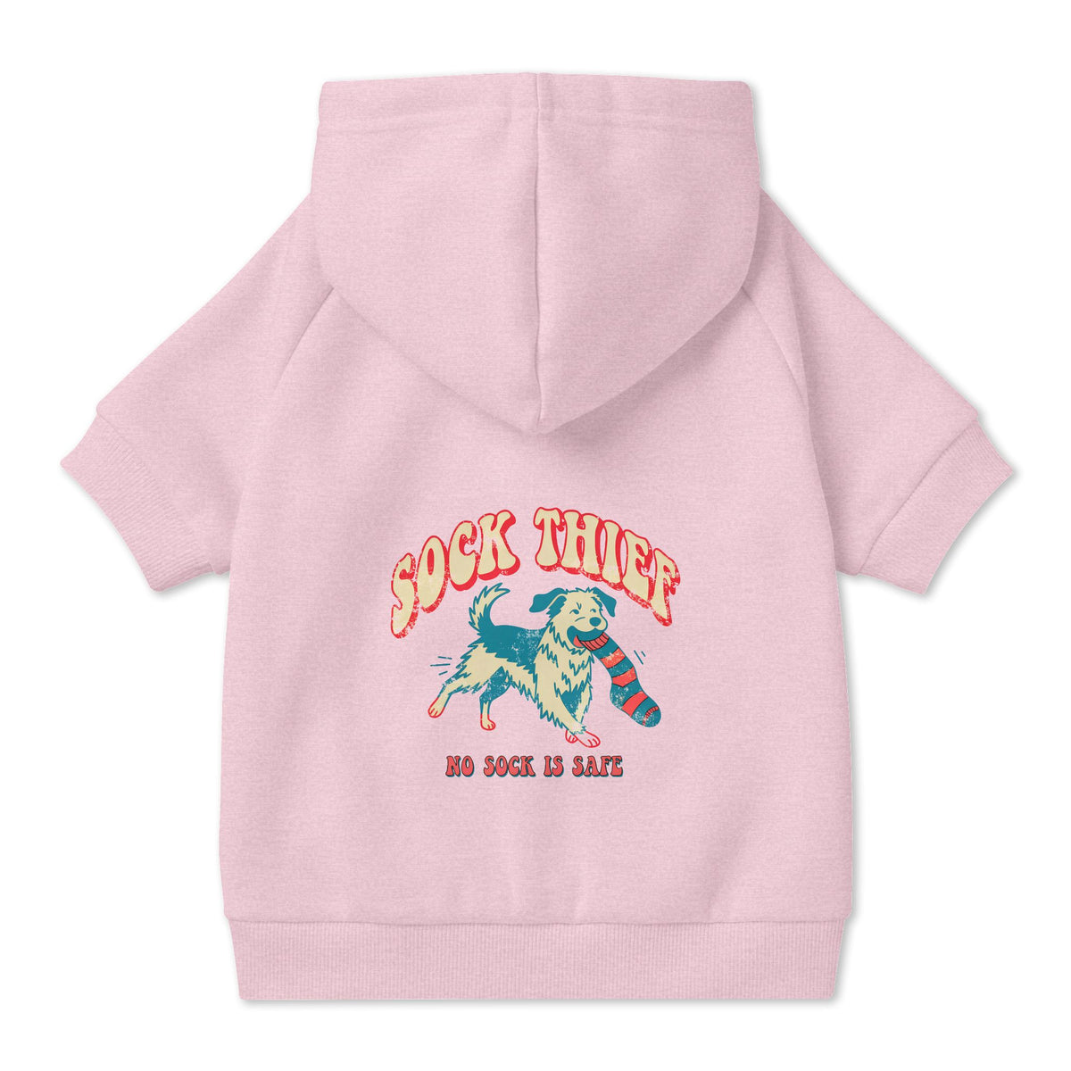 Sock Thief Dog Hoodie in Pink, back view — SniffWaggleNWalk™