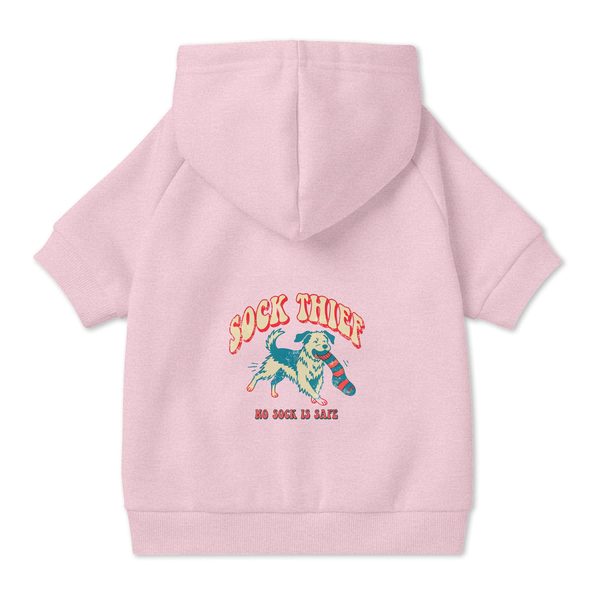 Sock Thief Dog Hoodie in Pink, back view — SniffWaggleNWalk™