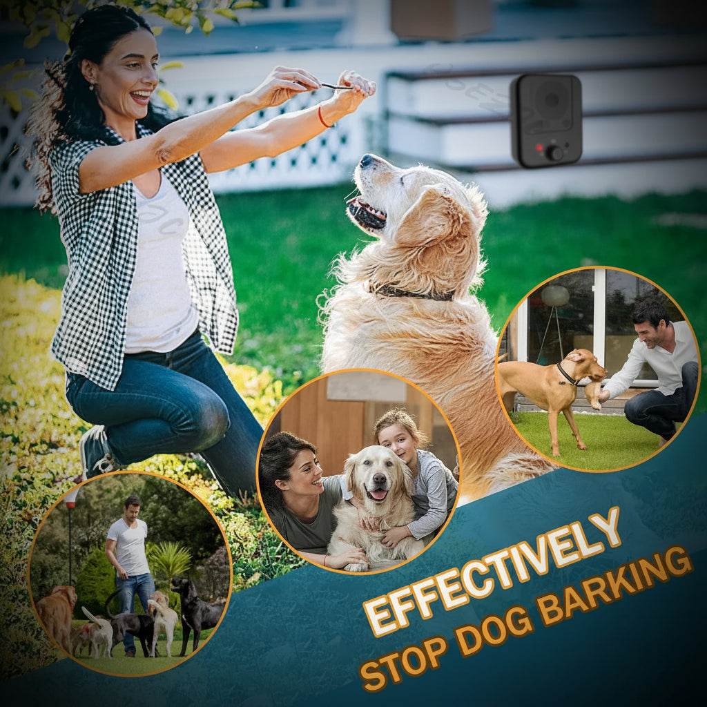 SonicPeace Pro ultrasonic bark control device in use outdoors — effective for all dog breeds