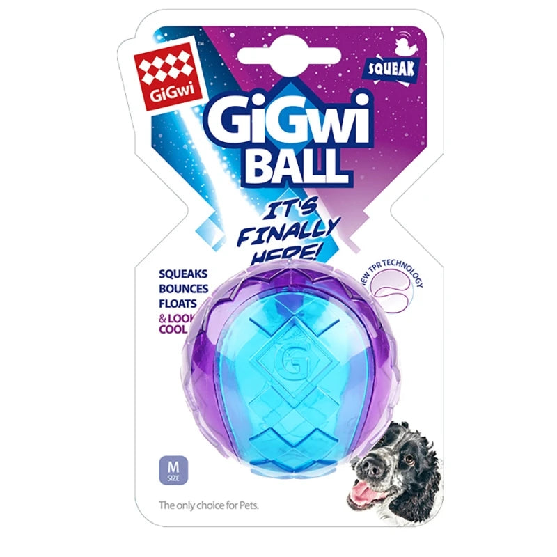 Orange GiGwi M rugby ball dog toy — 10.7 x 5.8cm in retail packaging with Border Collie