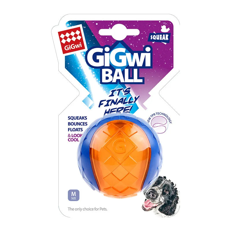 Orange GiGwi L ball dog toy — large size TPR squeaky ball for medium to large dogs