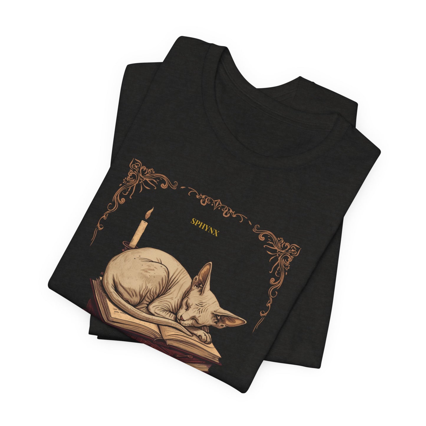 Sphynx cat dark academia tee size chart